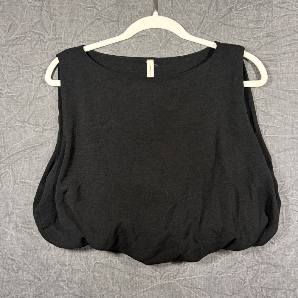 Tyche Top Women S Black Bubble Hem Sleeveless Boat Neck Textured Crop Tank